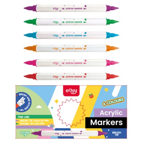 MARKER AKRYLOWY | dwustronny | 6 kolorów